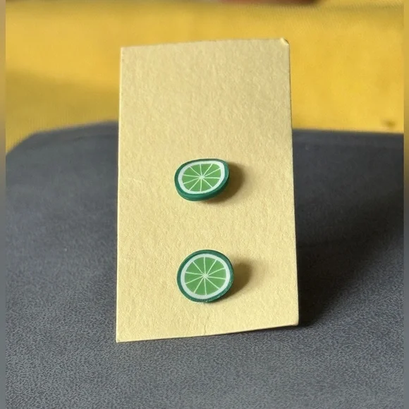Clay 🍋🟩Green Lime Slice Stud Earrings - Picture 2 of 3